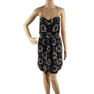 Madewell Starview Batik Grid Silk Cami Dress Black Print Size 2